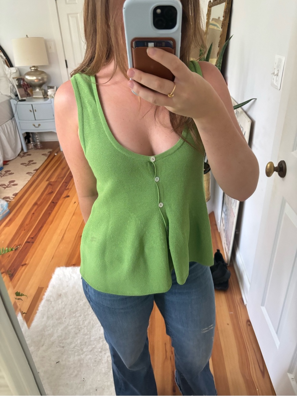 Zara Green Sleeveless Button-Front Tank Top